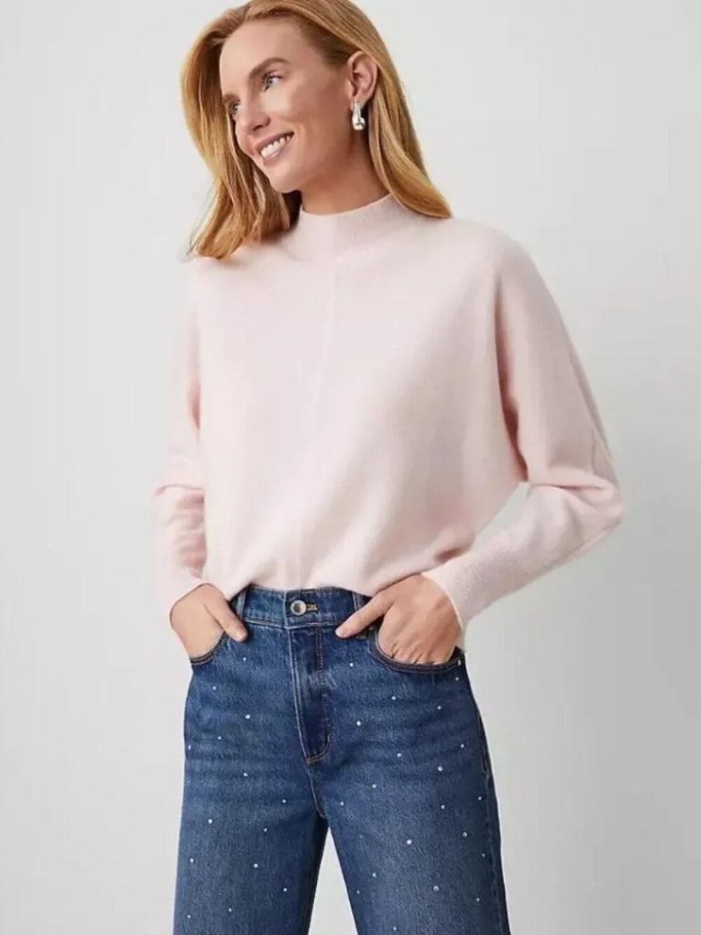 Ann Taylor Women’s Pearl Pink 100% Cashmere Dolman Sleeve Sweater Size M NWT